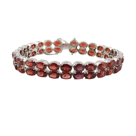 Natural Red Garnet Bracelet 925 Sterling Silver Faceted Prong Set Garnet Gemstone Jewelry