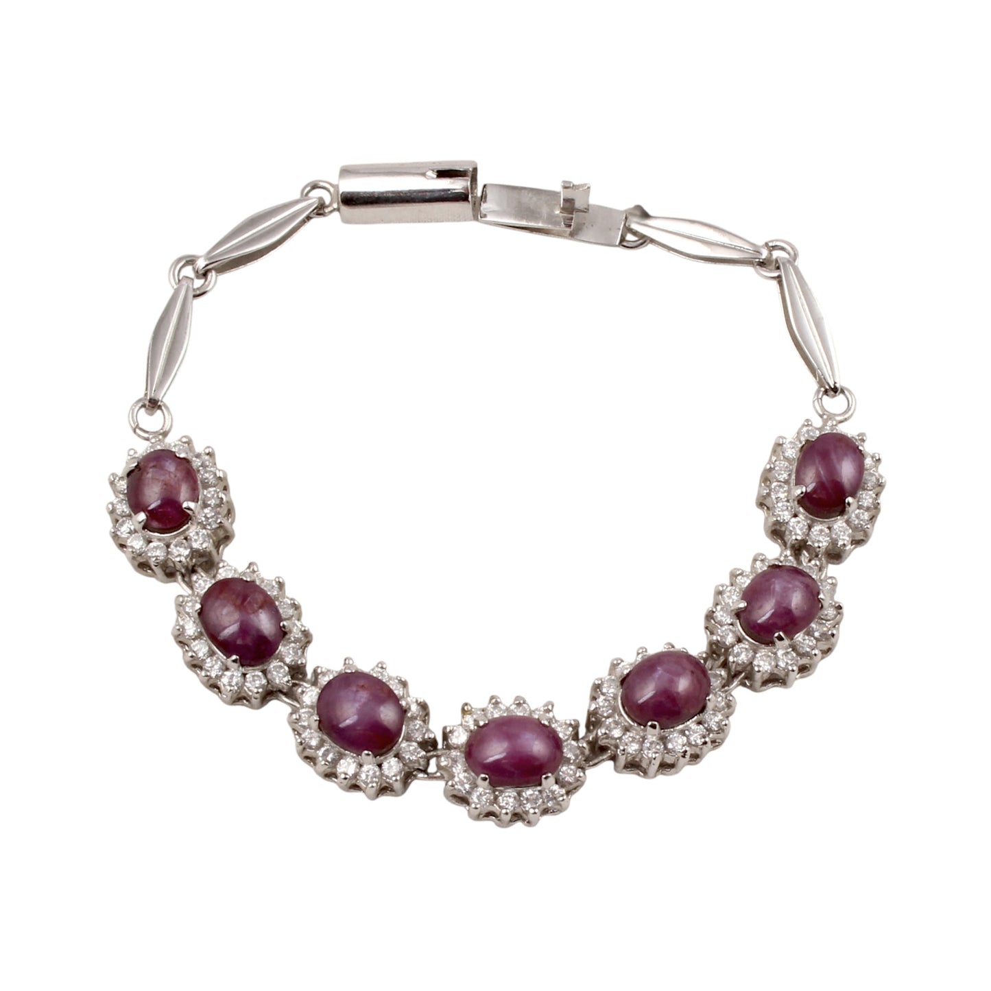 Star Ruby Bracelet with CZ Studded Handmade 925 Sterling Silver Designer Oval Ruby Bracelet Birthday Gift For Her