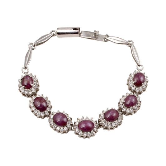 Star Ruby Bracelet with CZ Studded Handmade 925 Sterling Silver Designer Oval Ruby Bracelet Birthday Gift For Her
