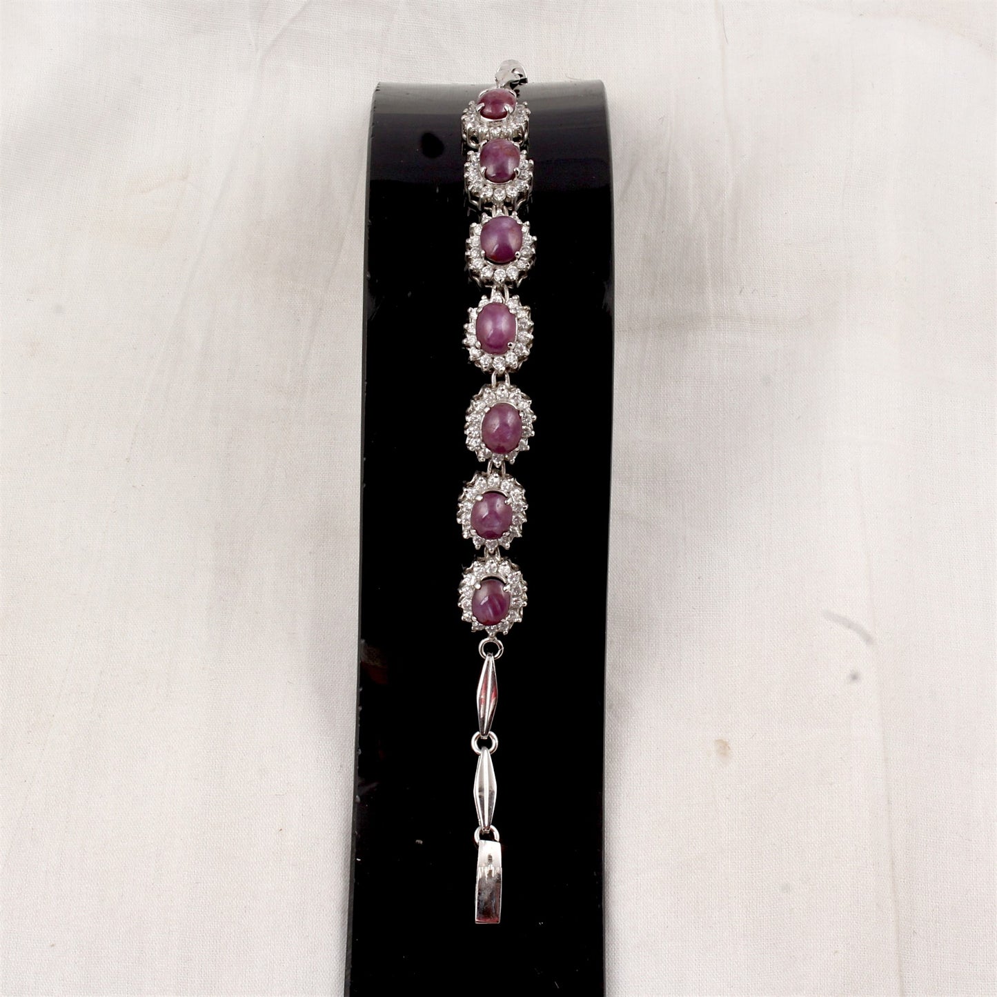 Star Ruby Bracelet with CZ Studded Handmade 925 Sterling Silver Designer Oval Ruby Bracelet Birthday Gift For Her