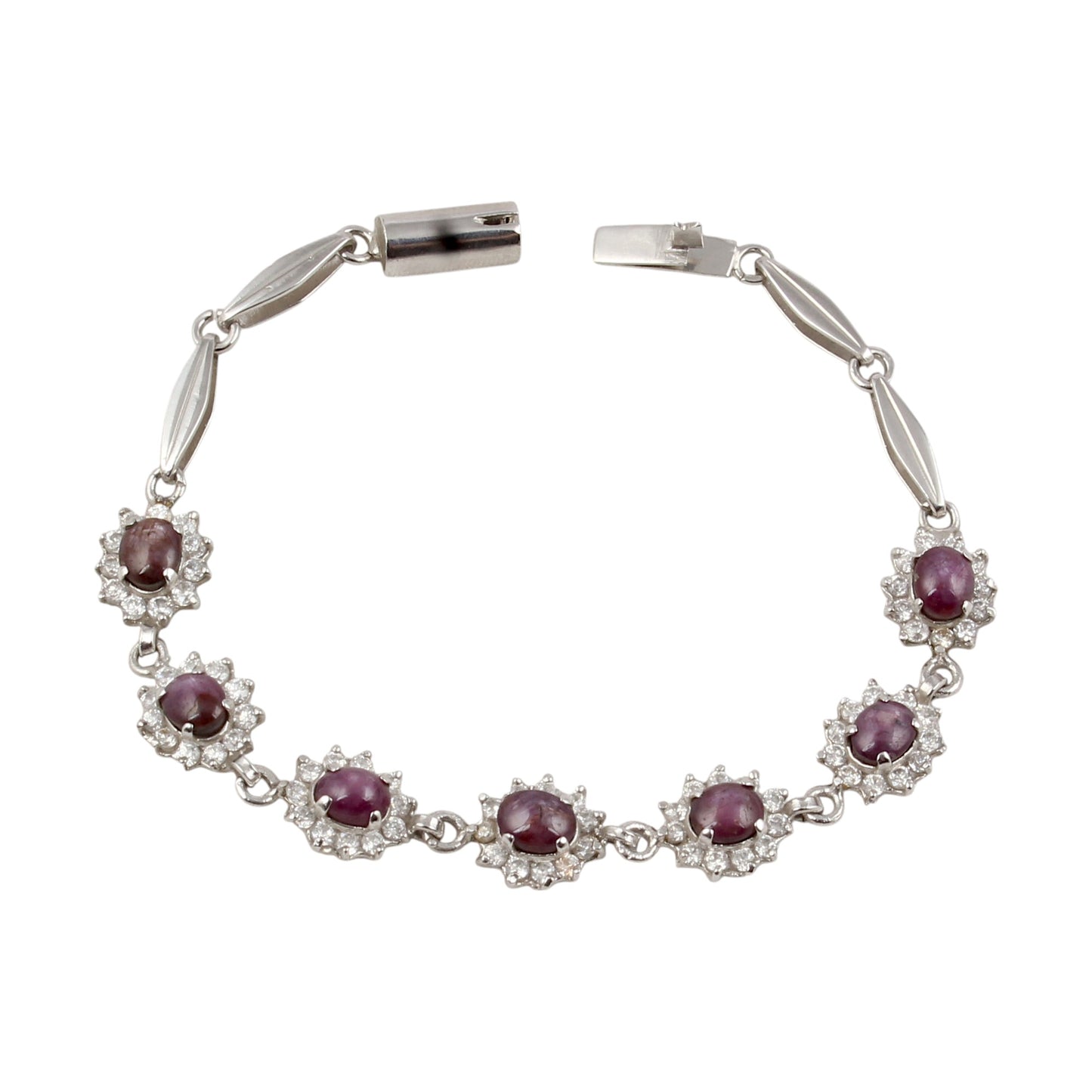 Star Ruby Bracelet with CZ Studded Handmade 925 Sterling Silver Designer Oval Ruby Bracelet Wedding Gift