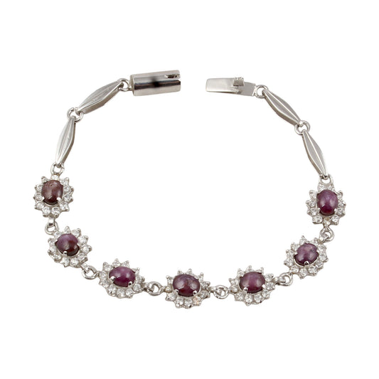 Star Ruby Bracelet with CZ Studded Handmade 925 Sterling Silver Designer Oval Ruby Bracelet Wedding Gift