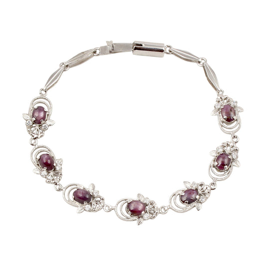 Star Ruby Bracelet with CZ Handmade 925 Sterling Silver Designer Ruby Bracelet Birthday Gift For Her