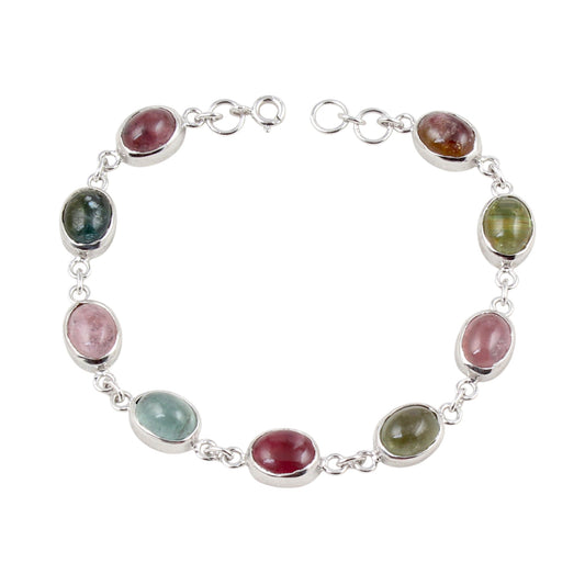 Multi Tourmaline Bracelet Handmade Semiprecious Gemstone 925 Sterling Silver Tourmaline Bracelet Birthday Gift For Her
