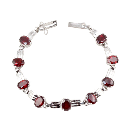 Red Garnet Bracelet 925 Sterling Silver Faceted Garnet Gemstone Jewelry January Birthstone Bracelet