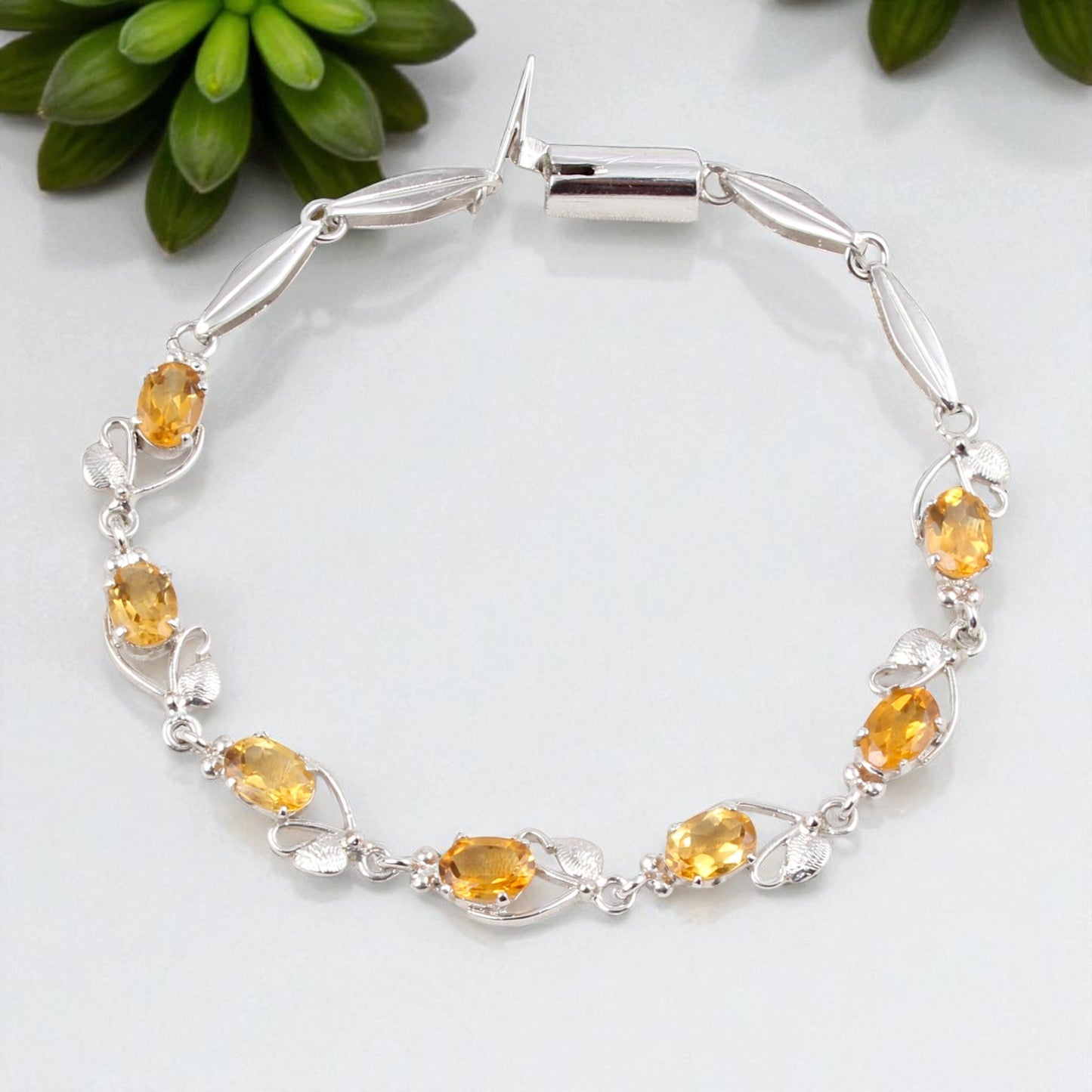 Designer Citrine Bracelet Handmade Prong Setting 925 Sterling Silver Faceted Citrine November Birthstone Jewelry