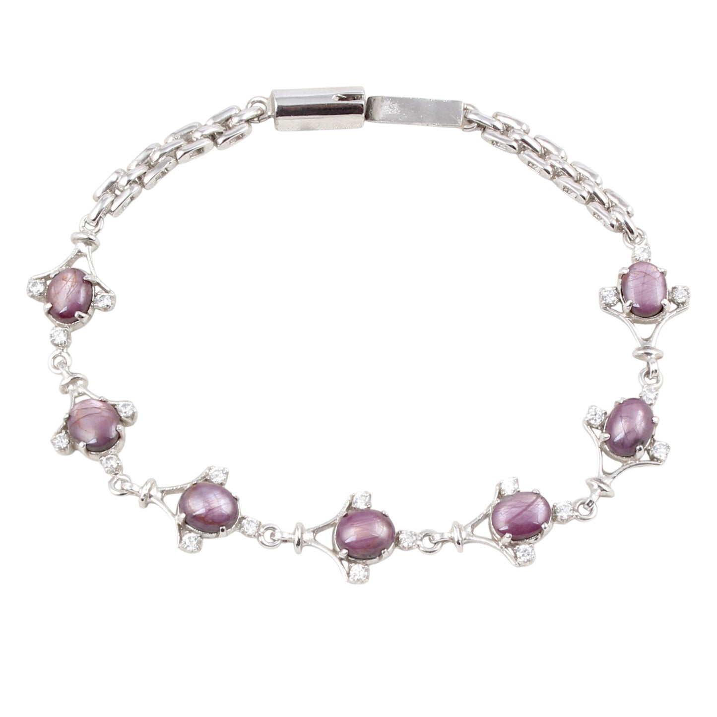 Natural Star Ruby Bracelet with CZ Handmade Prong Set 925 Sterling Silver Designer Ruby Bracelet Birthday Gift For Her
