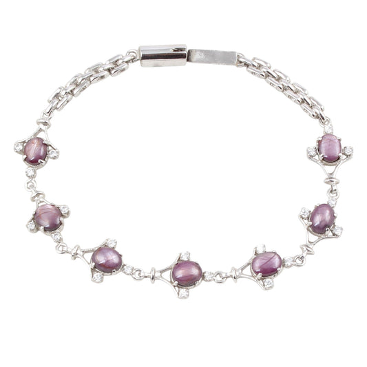 Natural Star Ruby Bracelet with CZ Handmade Prong Set 925 Sterling Silver Designer Ruby Bracelet Birthday Gift For Her