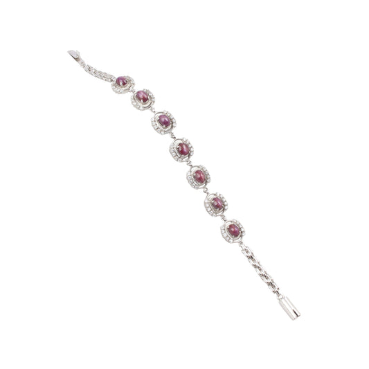 Natural Star Ruby Bracelet with Studded CZ Handmade 925 Sterling Silver Designer Ruby Bracelet Birthday Gift For Her