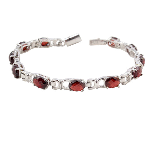 Red Garnet Bracelet Prong Setting 925 Sterling Silver Faceted Garnet Gemstone Jewelry January Birthstone Gift For Her