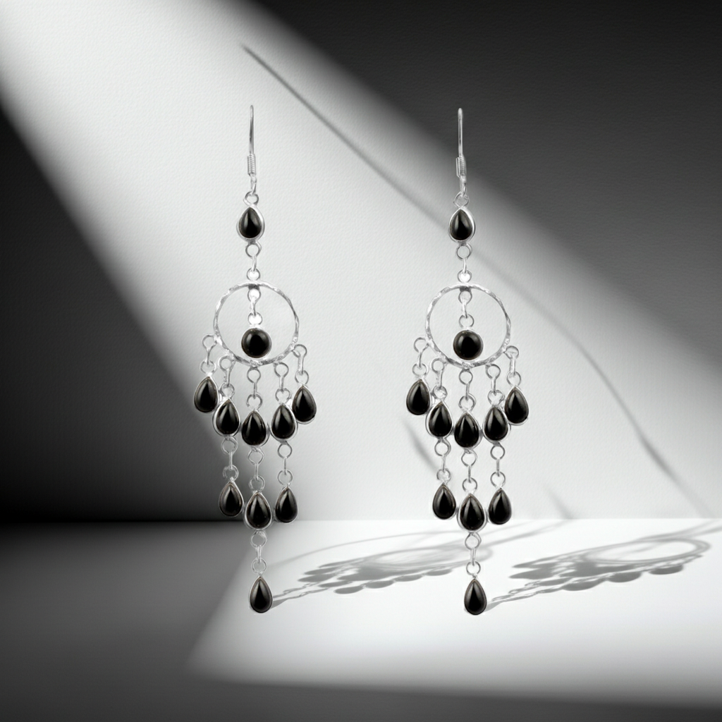 925 Sterling Silver Black Onyx Chandelier Earrings Jewelry