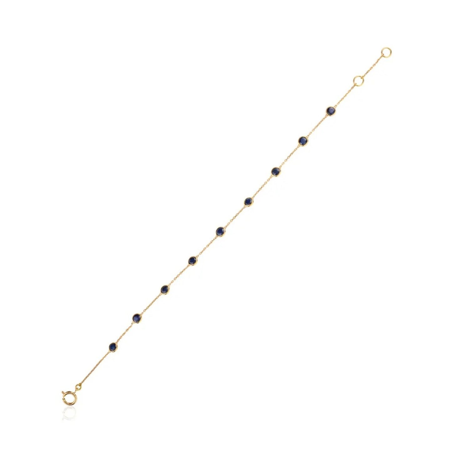 Solid 18K Yellow Gold Blue Sapphire Tennis Bracelet – Bezel Set Chain Link