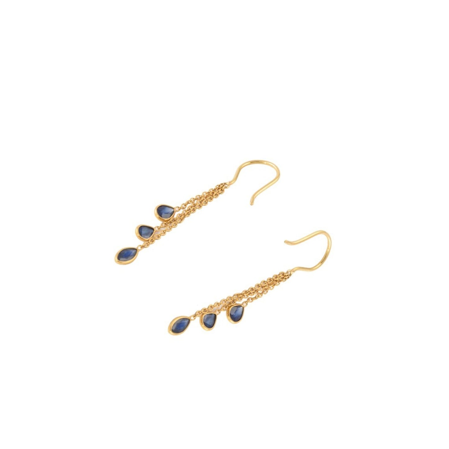 Natural Blue Sapphire 18K Gold Dangle Chain Earrings September Birthstone Gift For Women