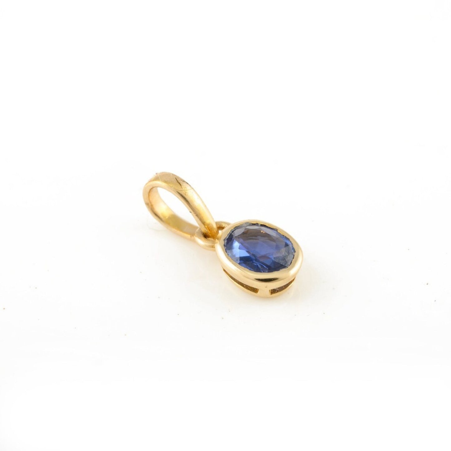 14K Gold Blue Sapphire Pendant Minimalist September Birthstone Necklace