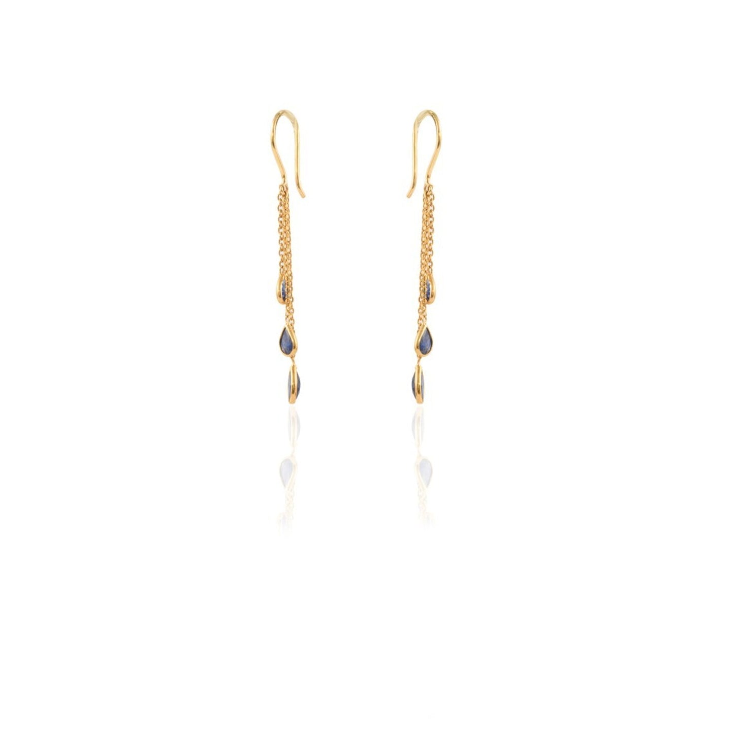 Natural Blue Sapphire 18K Gold Dangle Chain Earrings September Birthstone Gift For Women