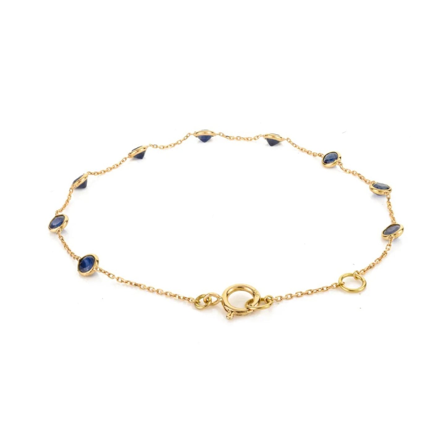 Solid 18K Yellow Gold Blue Sapphire Tennis Bracelet – Bezel Set Chain Link
