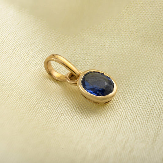 14K Gold Blue Sapphire Pendant Minimalist September Birthstone Necklace