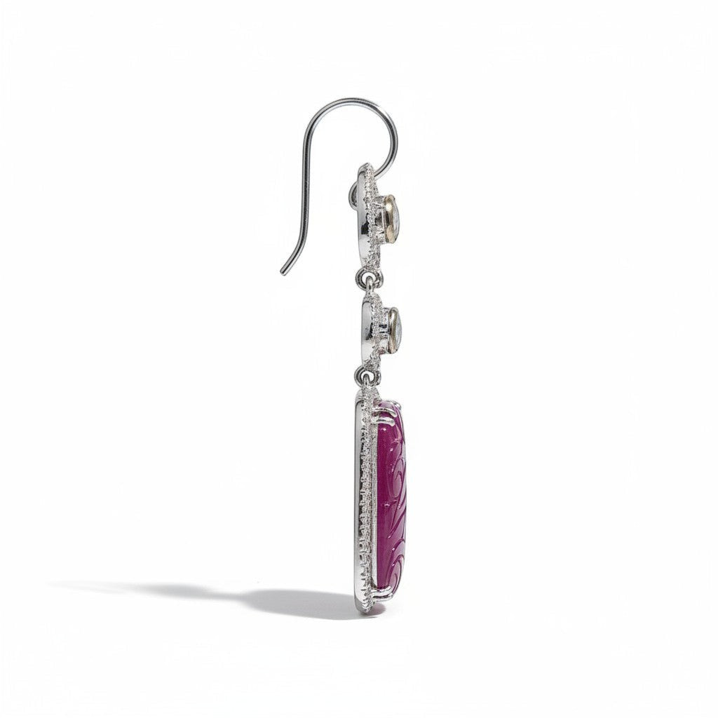 Jewels and art Emporium india carved ruby and diamond drop earrings with sterling silver.