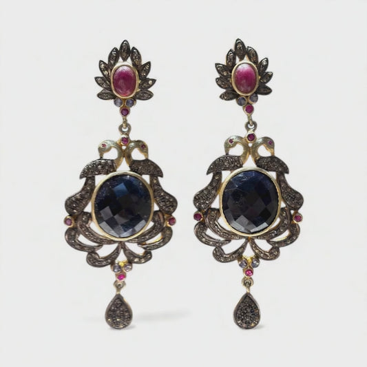 Sapphire 92.5 silver victorian earings