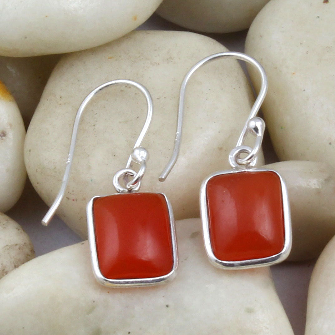 Natural Carnelian Earrings in 925 Sterling Silver Bezel Set Earrings