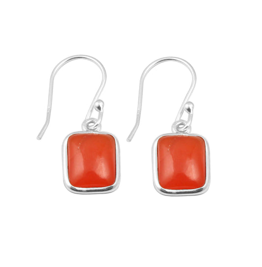 Natural Carnelian Earrings in 925 Sterling Silver Bezel Set Earrings