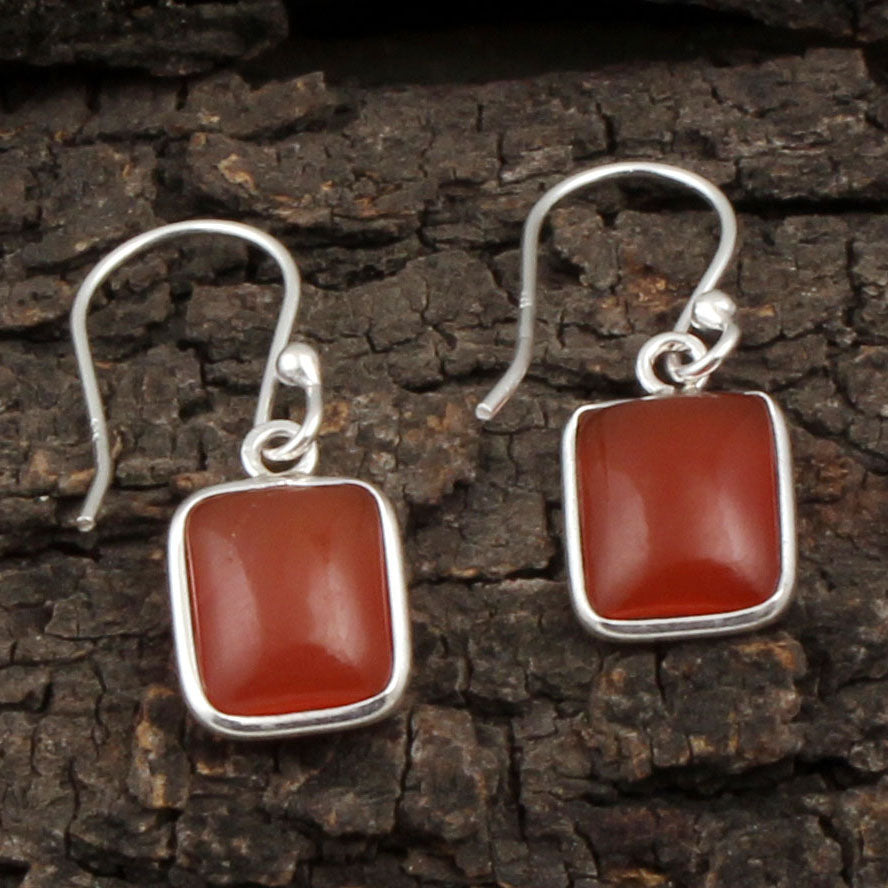 Natural Carnelian Earrings in 925 Sterling Silver Bezel Set Earrings