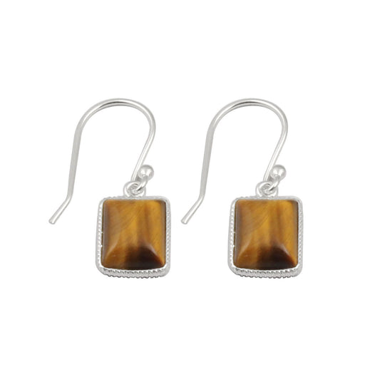 Tiger's Eye Earrings Bezel Setting Earrings 925 Sterling Silver Natural Gemstone Earrings
