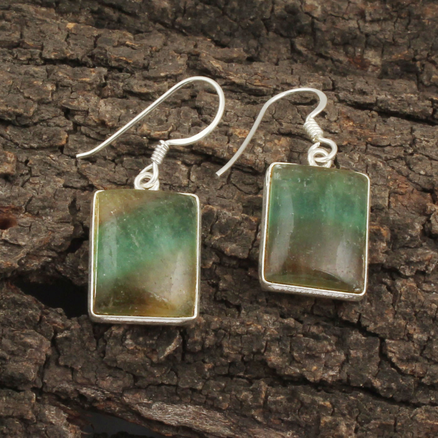 Fluorite Bezel Setting Earrings 925 Sterling Silver Natural Gemstone Earrings