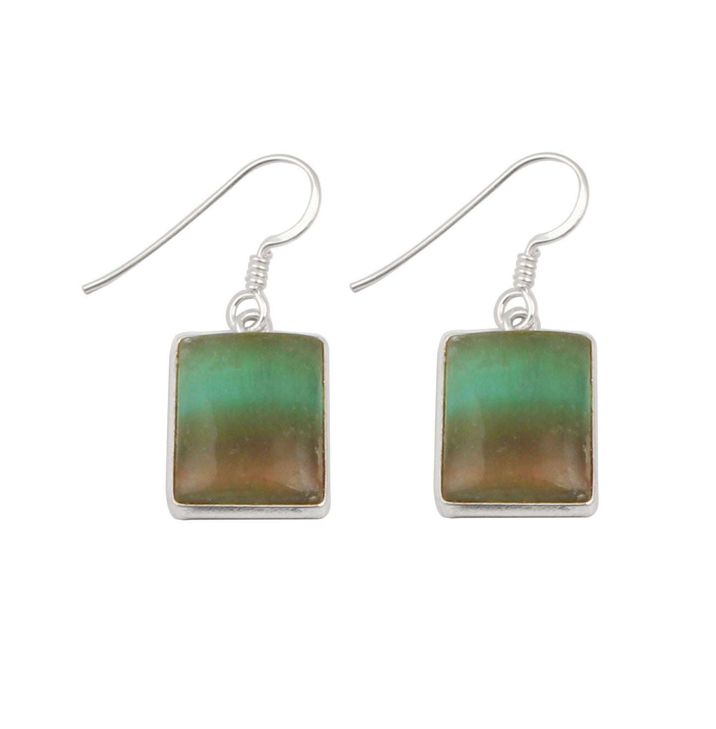 Fluorite Bezel Setting Earrings 925 Sterling Silver Natural Gemstone Earrings