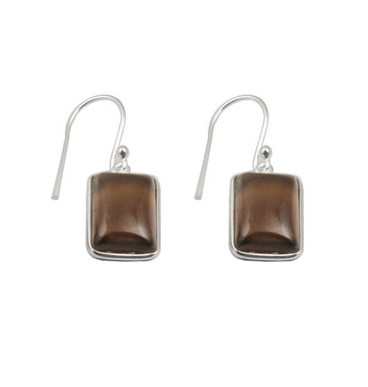 Natural Smoky Quartz Earrings Bezel Set 925 Sterling Silver Earring Jewelry