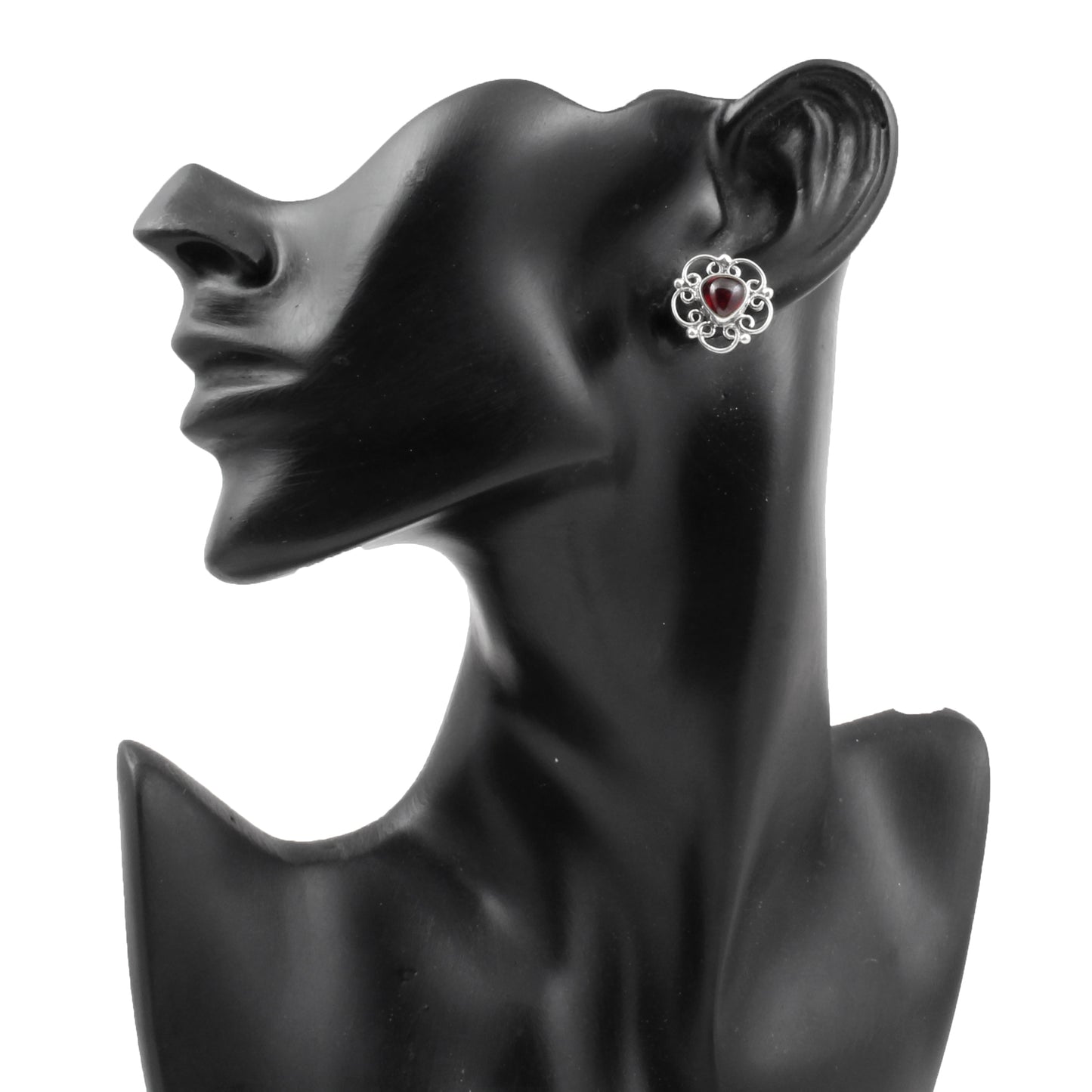 Natural Red Garnet Stud Handmade 925 Sterling Silver Earrings