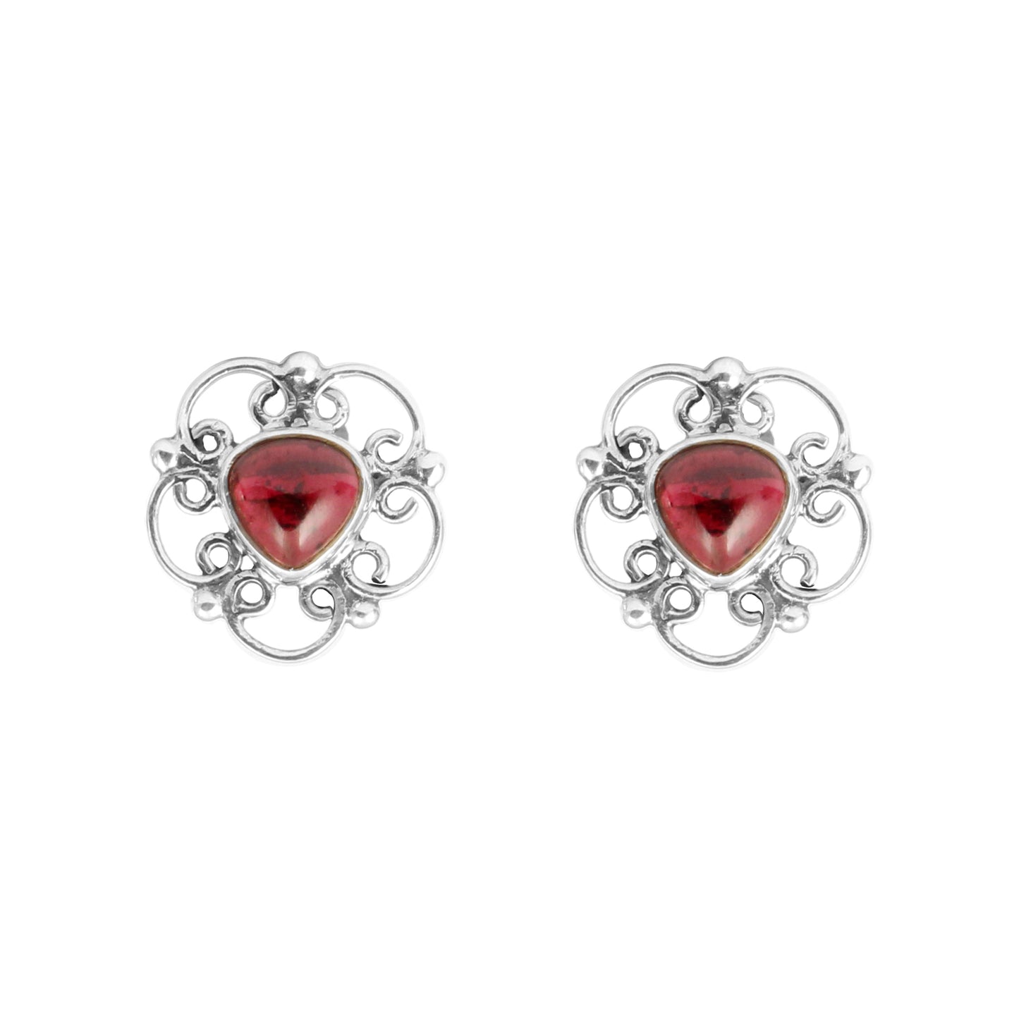 Natural Red Garnet Stud Handmade 925 Sterling Silver Earrings