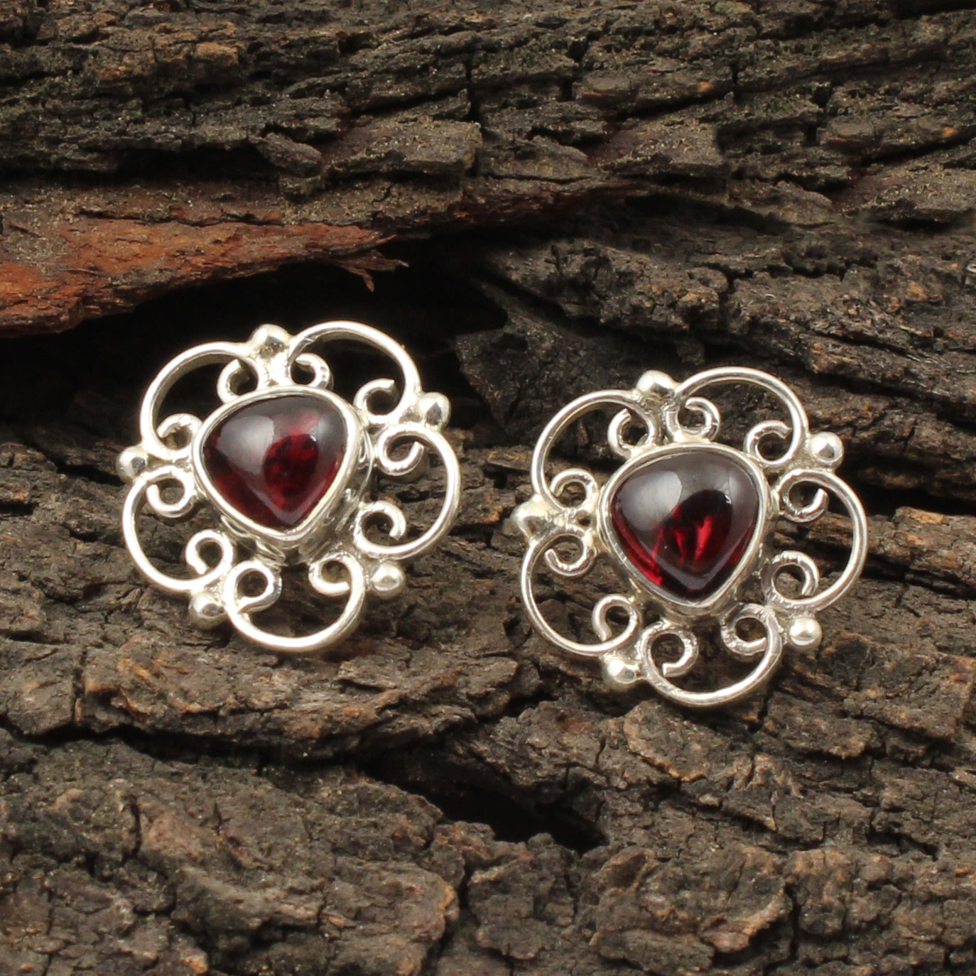 Natural Red Garnet Stud Handmade 925 Sterling Silver Earrings