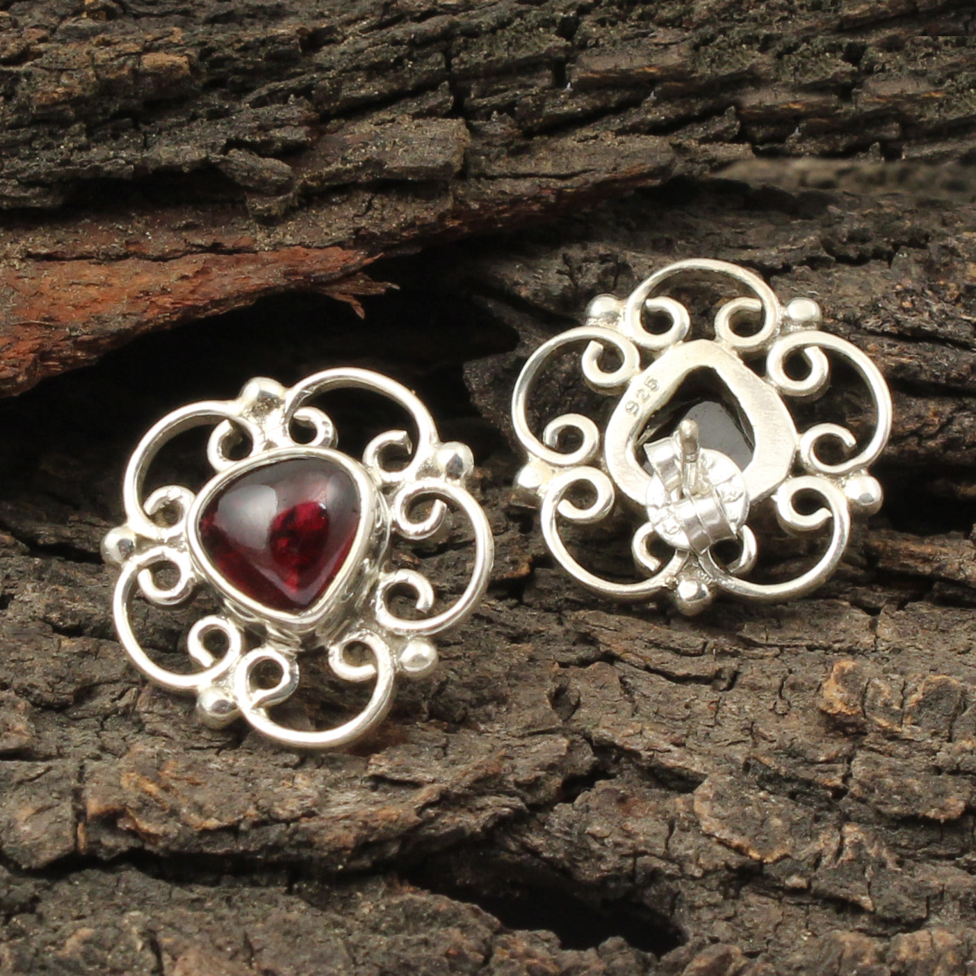 Natural Red Garnet Stud Handmade 925 Sterling Silver Earrings
