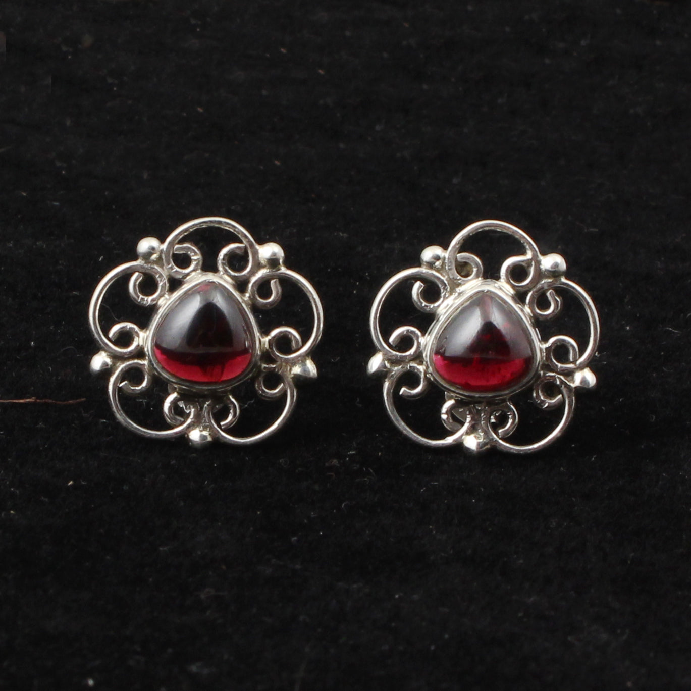 Natural Red Garnet Stud Handmade 925 Sterling Silver Earrings