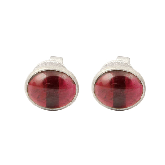 Red Garnet Earrings Handmade Matte Finish 925 Sterling Silver Oval Shape Bezel Set Jewelry