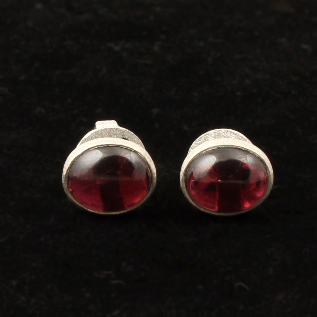 Red Garnet Earrings Handmade Matte Finish 925 Sterling Silver Oval Shape Bezel Set Jewelry