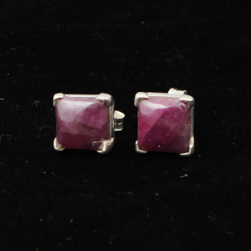 Natural Ruby Stud Prong Set 925 Sterling Silver Gemstone Earrings
