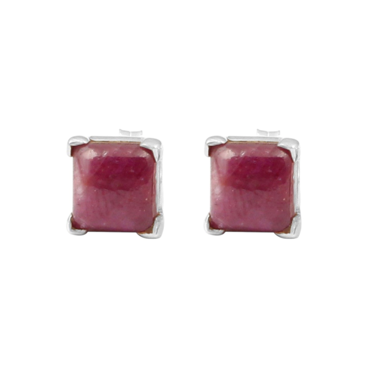 Natural Ruby Stud Prong Set 925 Sterling Silver Gemstone Earrings