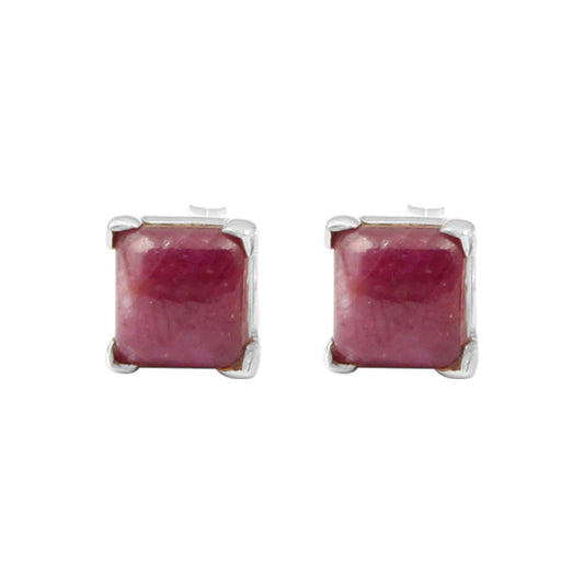Natural Ruby Stud Prong Set 925 Sterling Silver Gemstone Earrings