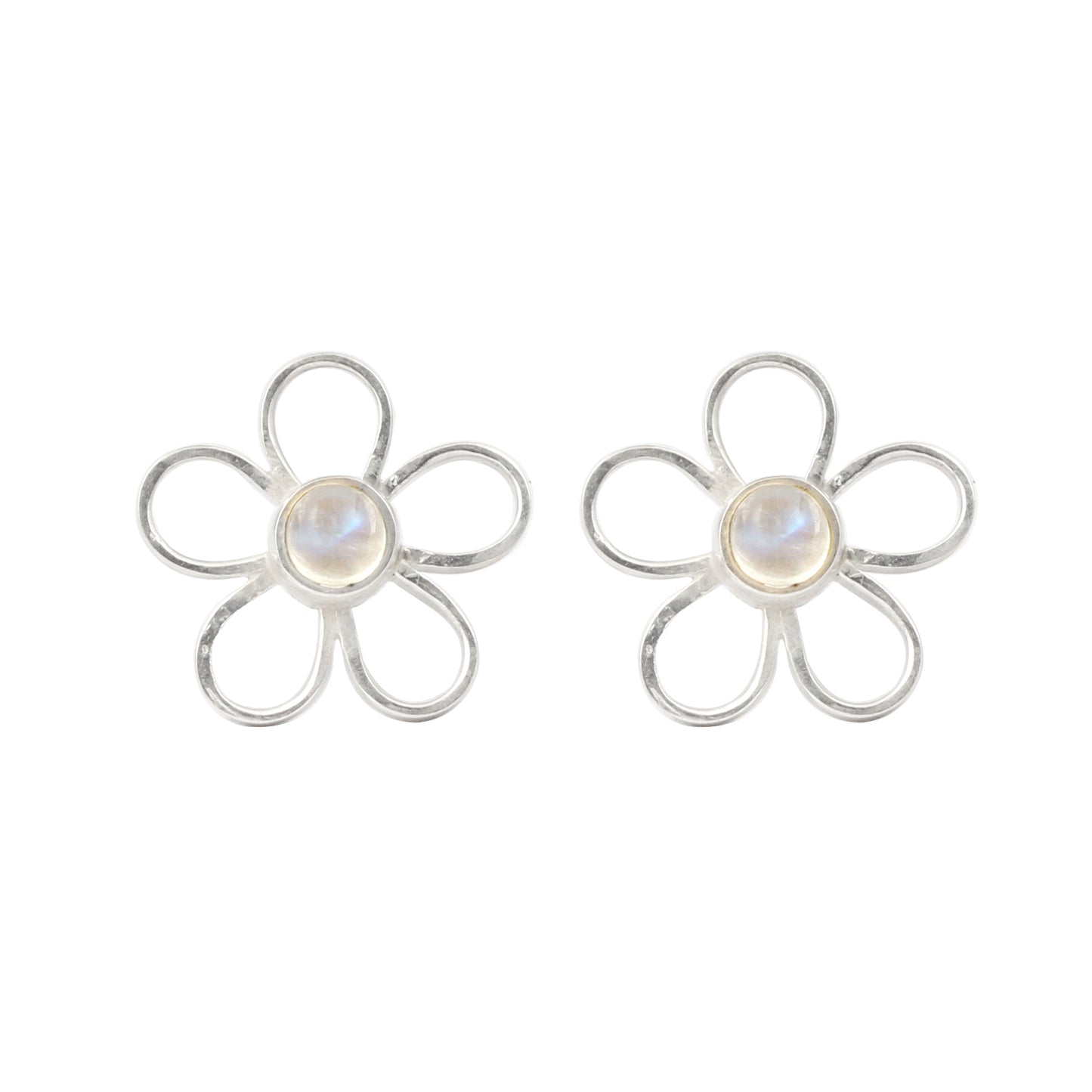 Rainbow Moonstone Stud Earrings Floral Round Shape 925 Sterling Jewelry