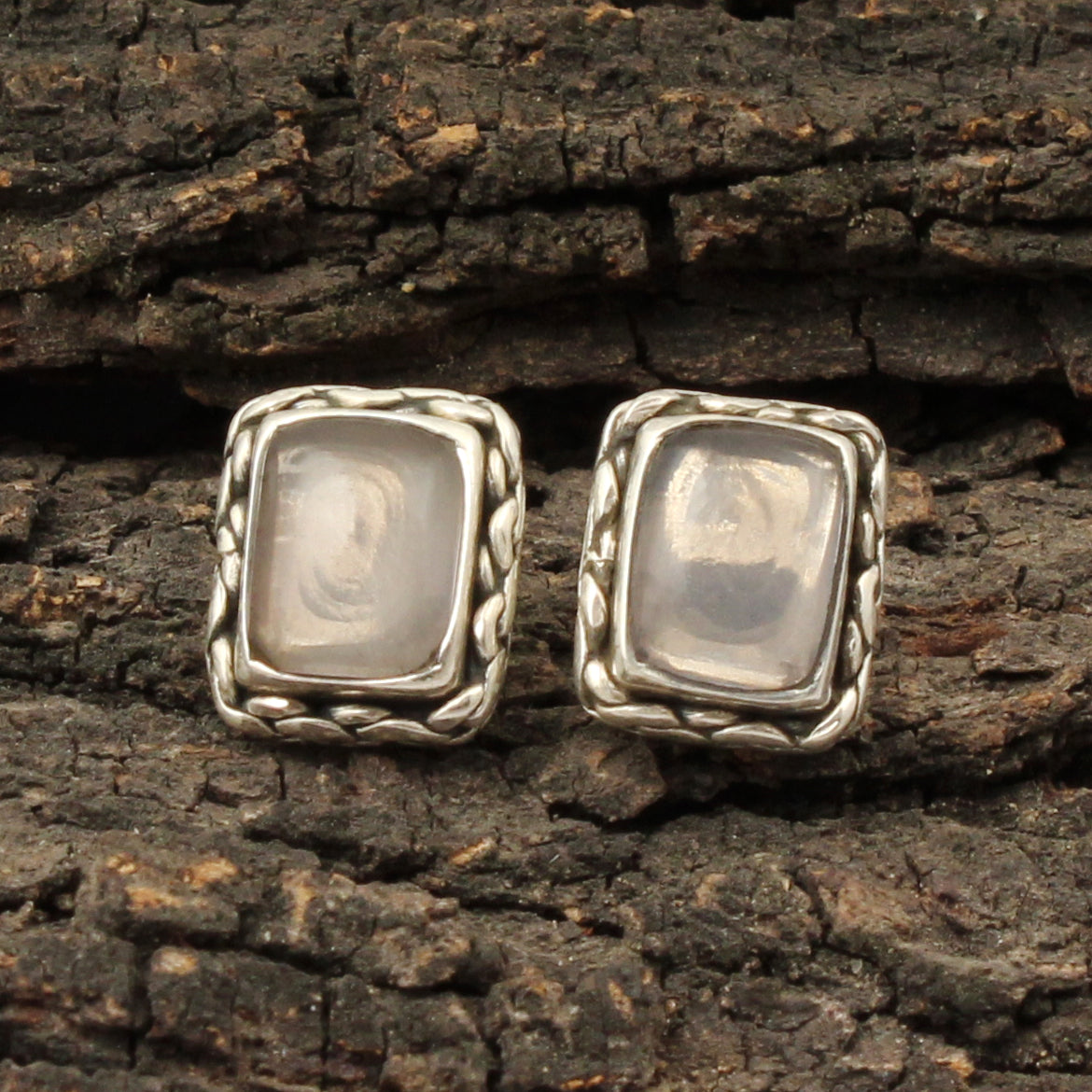 Crystal Quartz Stud Handmade 925 Sterling Silver Twisted Wire Earrings