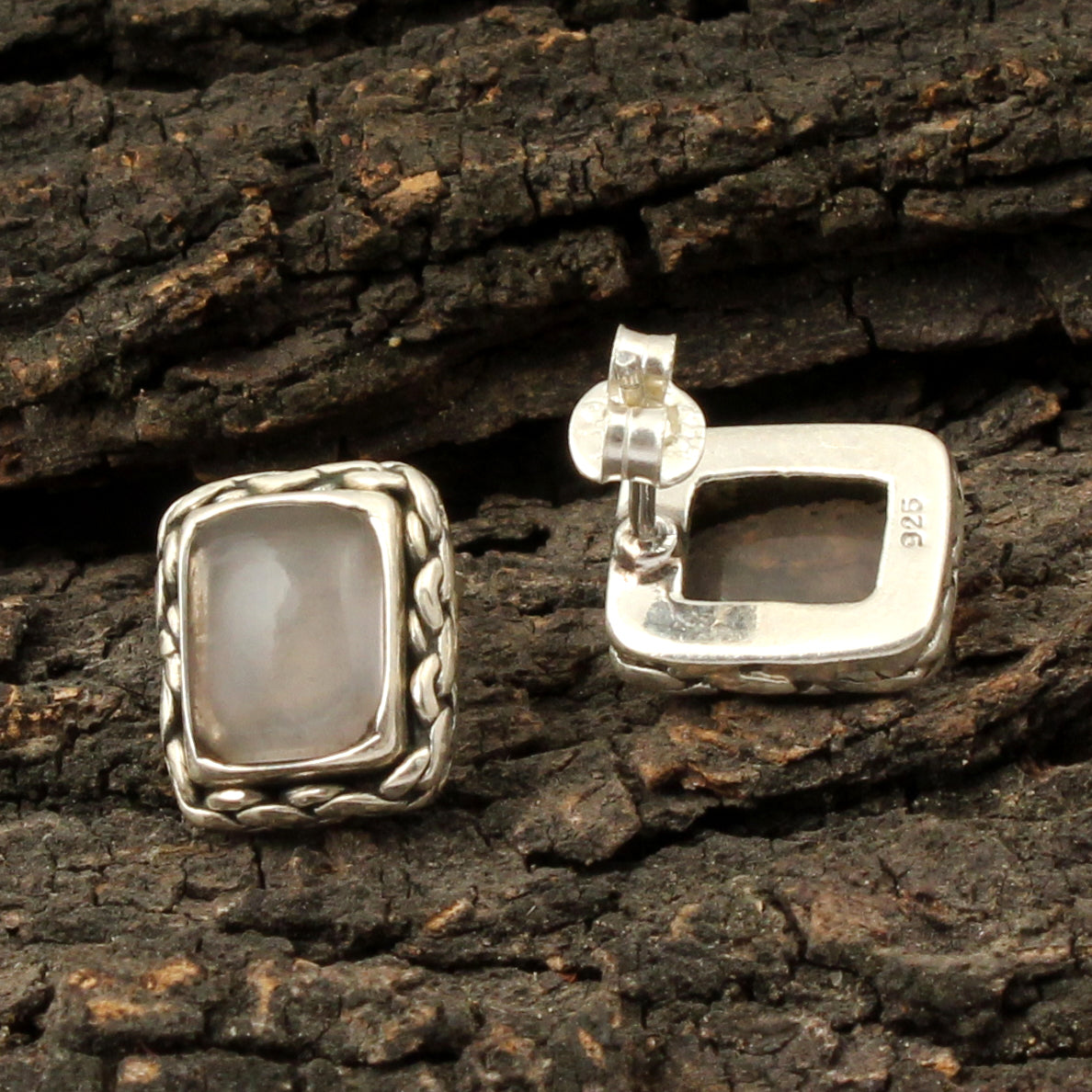 Crystal Quartz Stud Handmade 925 Sterling Silver Twisted Wire Earrings