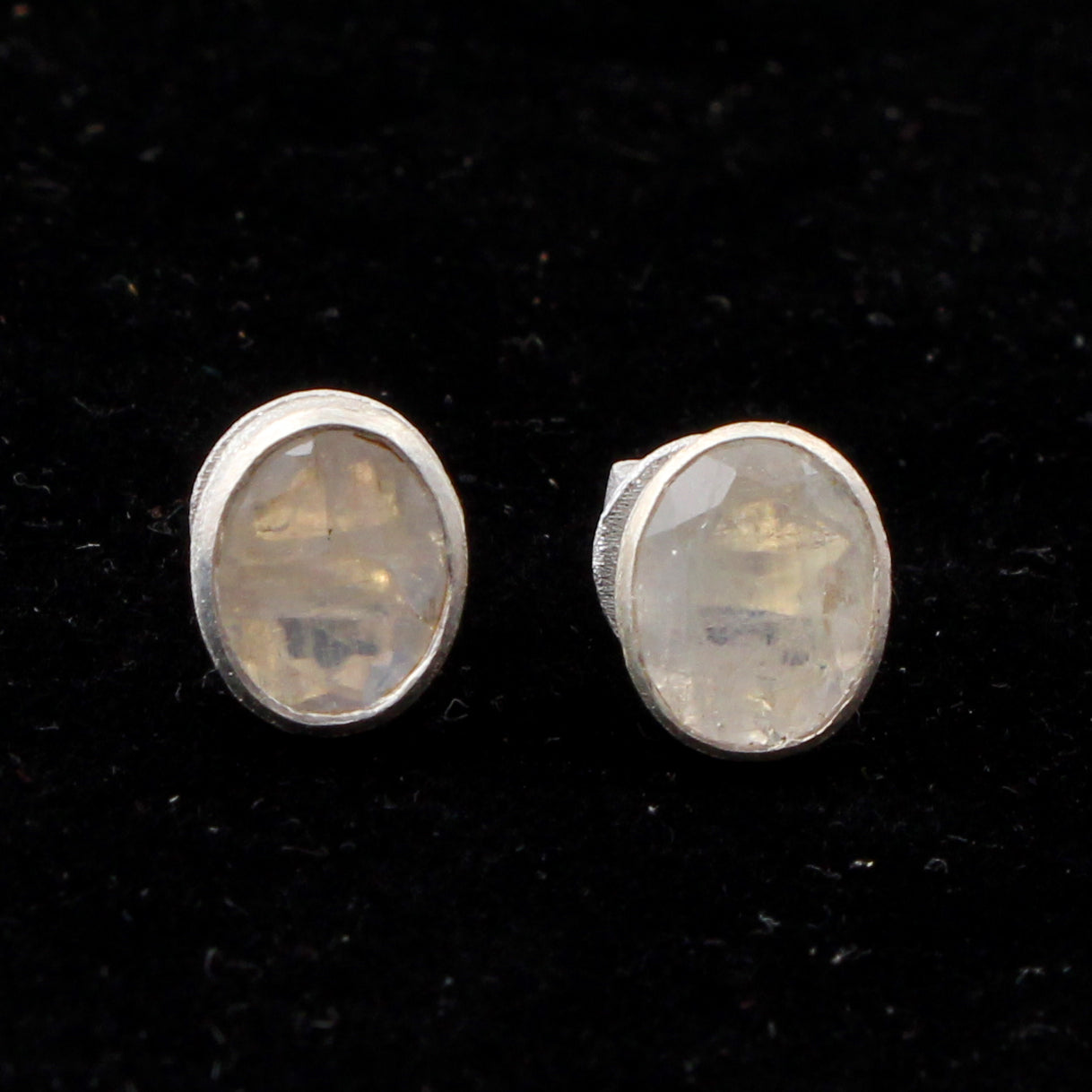 Rainbow Moonstone Stud Matte Finish 925 Sterling Silver Earrings
