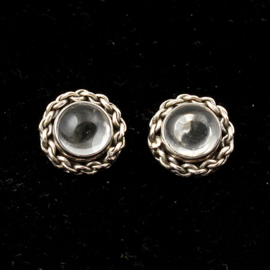 Round Crystal Quartz Stud Earrings Handmade Bohemian 925 Sterling Silver Jewelry