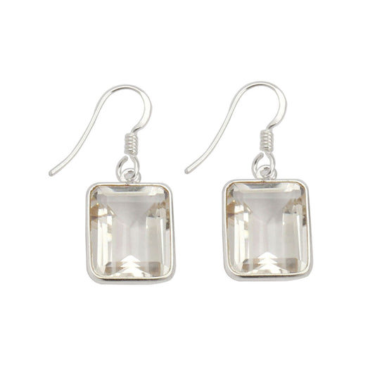 Crystal Quartz Earrings 925 Sterling Silver Bezel Set Gemstone Jewelry