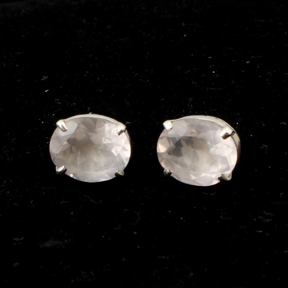 Rose Quartz Studs Earrings Prong Set 925 Sterling Silver Jewelry