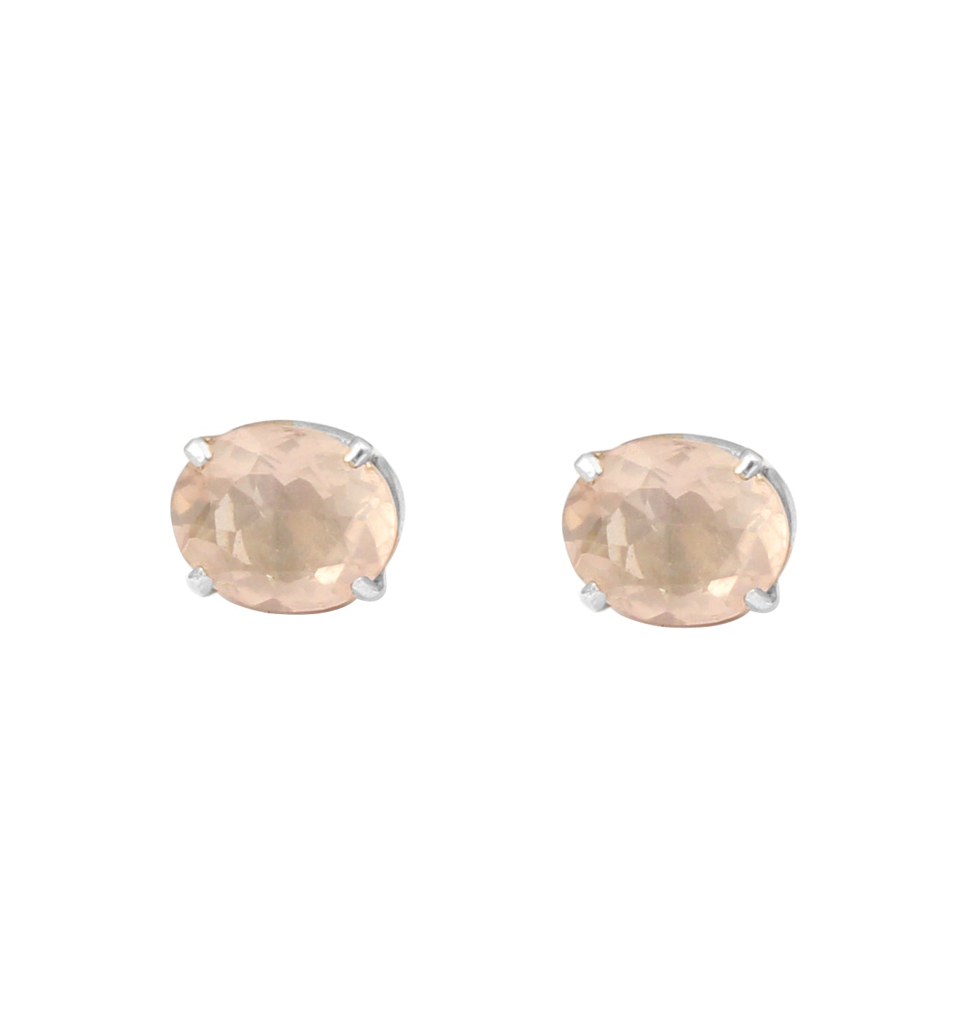 Rose Quartz Studs Earrings Prong Set 925 Sterling Silver Jewelry