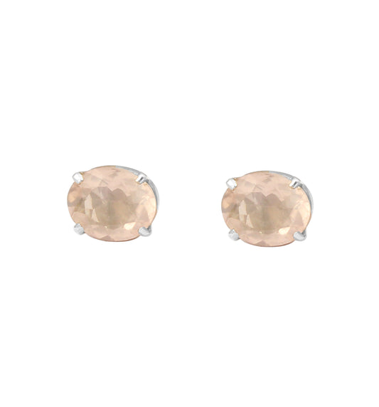 Rose Quartz Studs Earrings Prong Set 925 Sterling Silver Jewelry