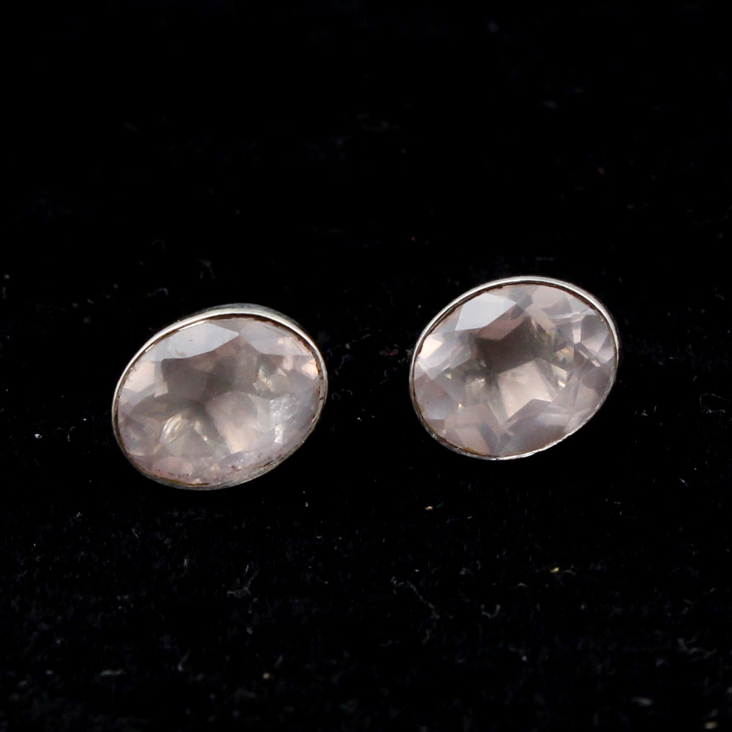Natural Rose Quartz Studs Earrings Bezel Set 925 Sterling Silver Jewelry